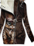 Women's Vintage Cat Art Fleece Casual Sweatshirt