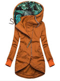 Women's Hooded Leaves Printing Zipper Long Sleeve Pocket Sweater Coat