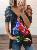 Women's Punk Flame Rose Print Casual Top