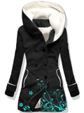 Women's Winter Floral Print Casual Fleece Track Jacket