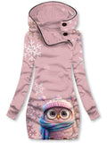 Women's Winter Owl Print Casual Sports Hooded Dress