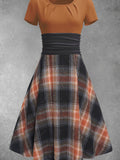 Women's Plaid Art Patchwork Casual Maxi Dress