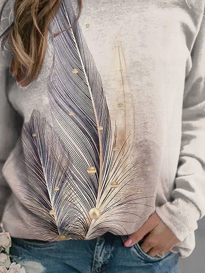 Women's Casual Feather Print Sweatshirt