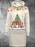 Women's Long Sleeve Christmas Print Vintage Dress