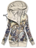 Women's Winter Owl Art Print Casual Track Jacket