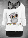 Women's Owl Art Desig Two Piece Suit Top