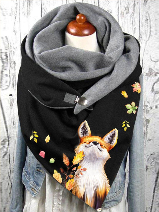 Ladies Winter Fox Art Print Casual Scarf and Shawl