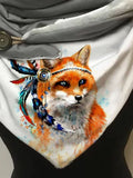 Autumn And Winter Cute Watercolor Fox Art Animal Print Plush Shawl Scarf