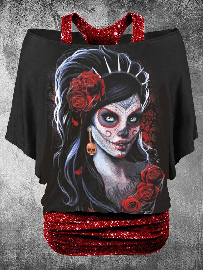 Women's Punk Rose Art Two Piece Suit Top