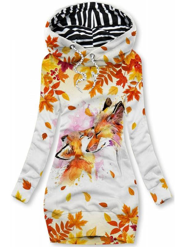 Women's Autumn And Winter Maple Leaves Cute Fox Casual Sweatshirt