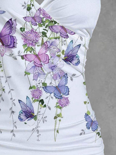 Women's Butterfly Floral Art Casual Tank Top