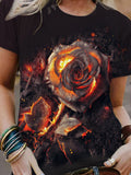 Punk Ember Rose Design Print Casual T-Shirt