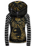 Women's Retro Punk Cat Casual  Stripe Hooded Sweatjacken