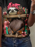 Women's Summer Sloth Print Short Sleeve T-Shirt