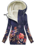 Women's Peony Flower Printed Fleece Hooded Sweatjacke