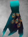 Women's Peacock Feather Artistic Flowy Dress