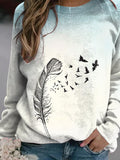 Women's Casual Feather Print Sweatshirt