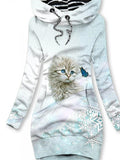 Women's Winter Cat Print Hugh Hoodie Sweatshirt