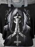 Women's Vintage Grim Reaper Skull Printed Two Piece Top