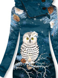 Women's Winter Owl Print Casual Sports Hooded Dress