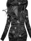 Women's Winter Snowflake Print Casual Track Jacket