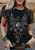 Women's Retro Punk Skull Print Casual T-Shirt