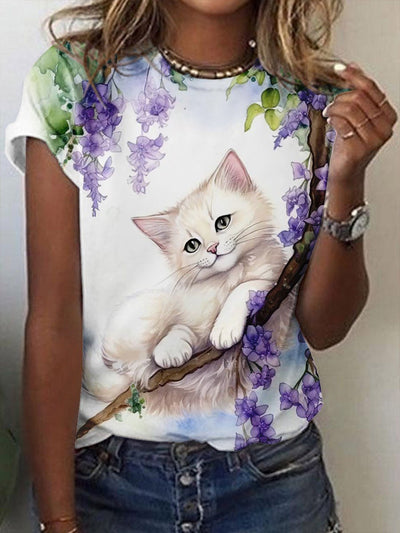 Wisteria Cat Art T-shirt
