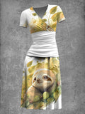 Women's Summer Vintage Sloth Print Maxi Dress