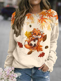 Women's Autumn And Winter Maple Leaves Cute Fox Casual  Sweatshirt