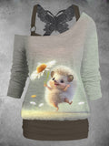 Women's Cute Hedgehog Art Design Two Piece Suit Top