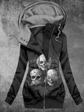 Women's Punk Skull Print Hooded Sweatjacke