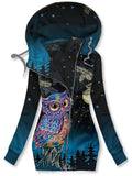 Women's Winter Owl Art Print Casual Track Jacket