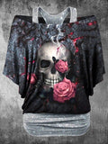 Women's Punk Skull Design Print Casual Two Piece Suit Top