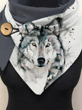 Women's Autumn And Winter Watercolor Wolf Illustration Shawl Scarf