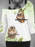 Women's Owl Butterfly Lace Art Design Two Piece Suit Top