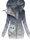 Women's Winter Owl Print Casual Track Jacket