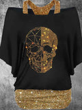 Women's Vintage Punk Skull Printed Two Piece Top