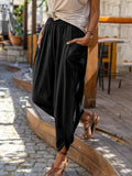 Women's Solid Color Straight Leg Cotton Linen Drawstring Loose Wide Leg Pants