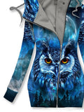 Women's Winter Owl Art Print Casual Track Jacket