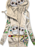 Women's Winter Owl Art Print Casual Track Jacket