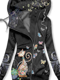 Women's Floral Cat Art Print Sweatjacke