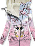 Women's Winter Owl Print Casual Track Jacket