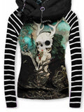 Women's Retro Punk Skull Girl Art Casual Stripe Hooded Sweatjackenirl