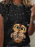 Women's Summer Owl Print Short Sleeve T-Shirt