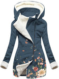 Women's Cotton Sweater Zipper Printing Hooded Long Sleeved Cotton Plush Sweater