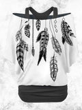 Women's Vintage Feather Art Printed Two Piece Top