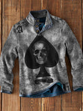 Men's Retro Poker Skull Waffle Long Sleeves Casual Top