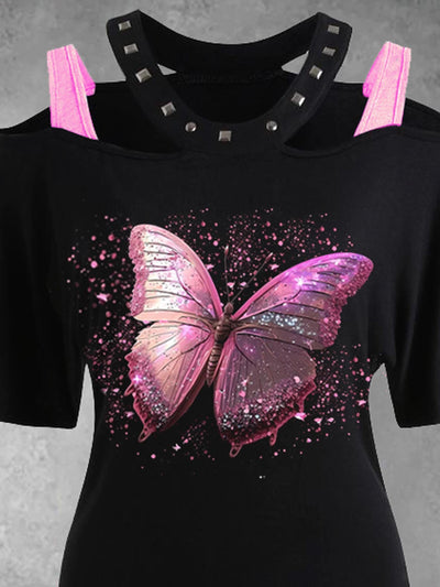 Women's Fake Two-Piece Butterfly T-Shirt