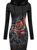 Women's Casual Vintage Rose Print Long Hoodie