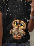 Women's Summer Owl Print Short Sleeve T-Shirt